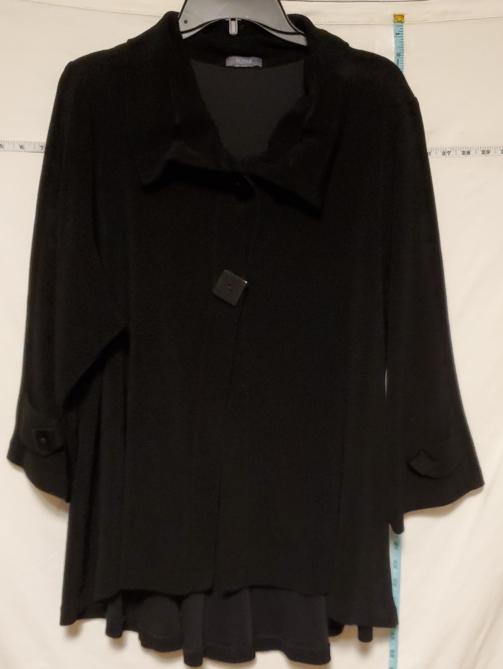 Yushi Women's Swing Black Cardigan Big Square Buttons Art To Wear Lagenlook
